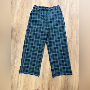 Paul Smith Blue and Green Plaid Cropped Wide Leg Trousers Size 8